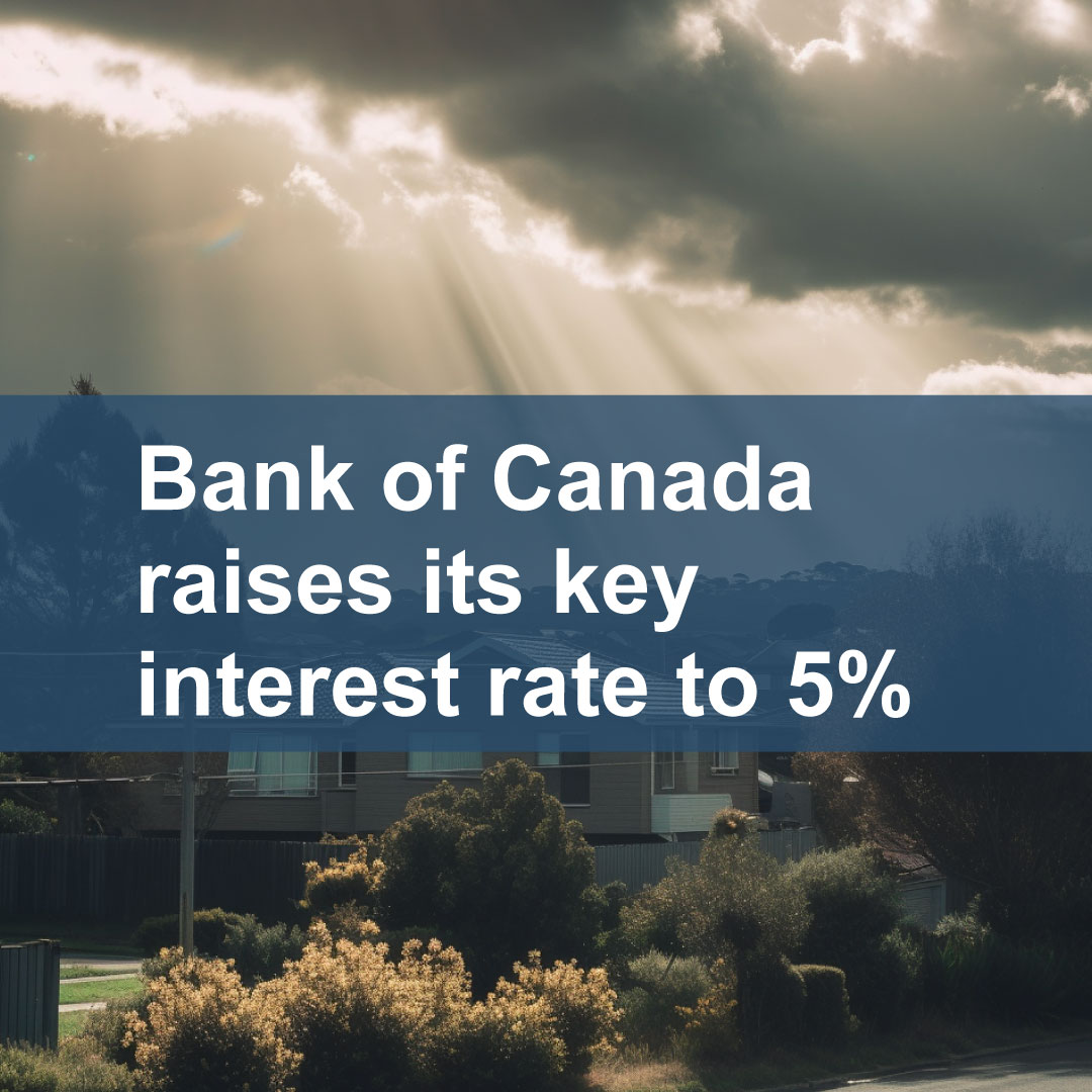 Bank of Canada raises benchmark interest rate to 5% for the first time since 2001, following a strong jobs report. Major lenders align with the increase.  #BankofCanada #InterestRate buff.ly/43psmHw