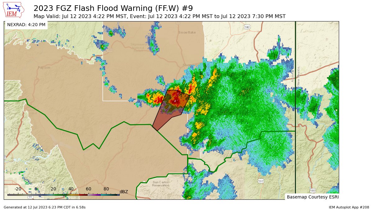 FGZ issues Flash Flood Warning [flash flood: radar indicated] for Gila, Navajo [AZ] till Jul 12, 7:30 PM MST https://t.co/TOwKRpj3Vv https://t.co/HzAVxoZyac