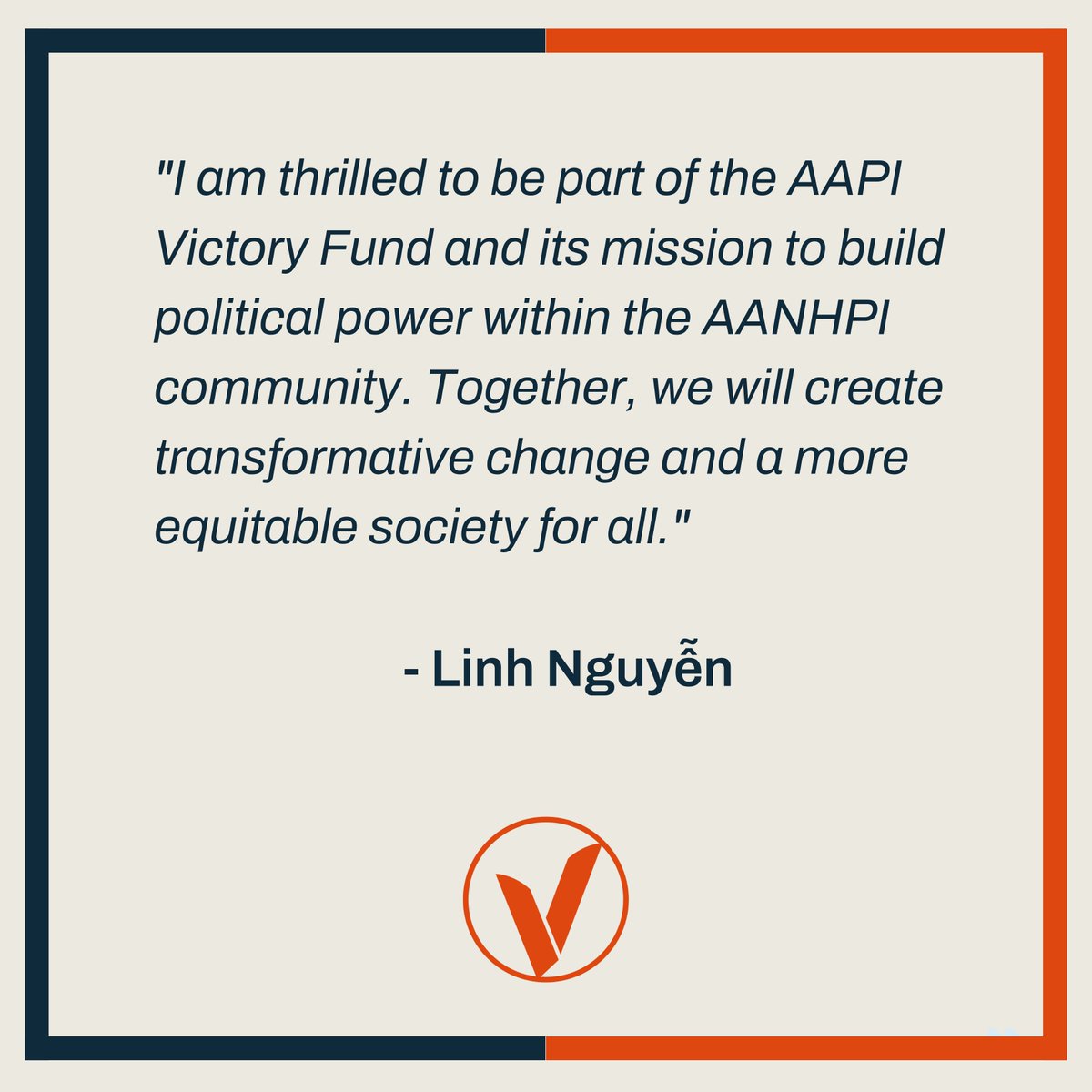 We are excited to announces that <a href="/l4nguyen/">Linh Nguyen</a> will be our new Executive Vice President &amp; Chief Operating Officer.

Linh, a highly regarded #AANHPI advocate + political leader from TX, has extensive background in local, state &amp; national politics.

Statement: bit.ly/avfleaders