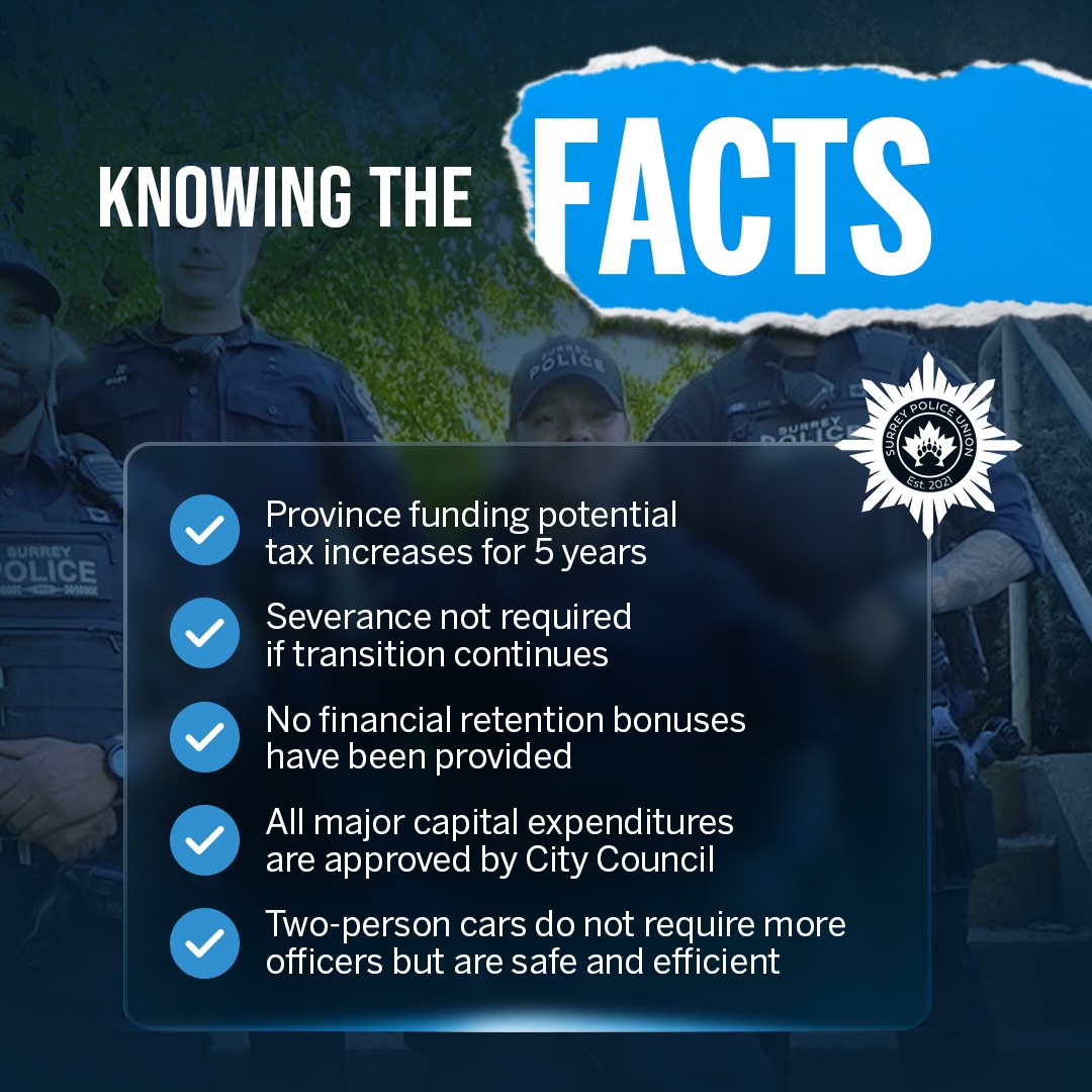 Facts are important. We will continue to share accurate information with the public regarding the policing transition in #SurreyBC. #bcpoli