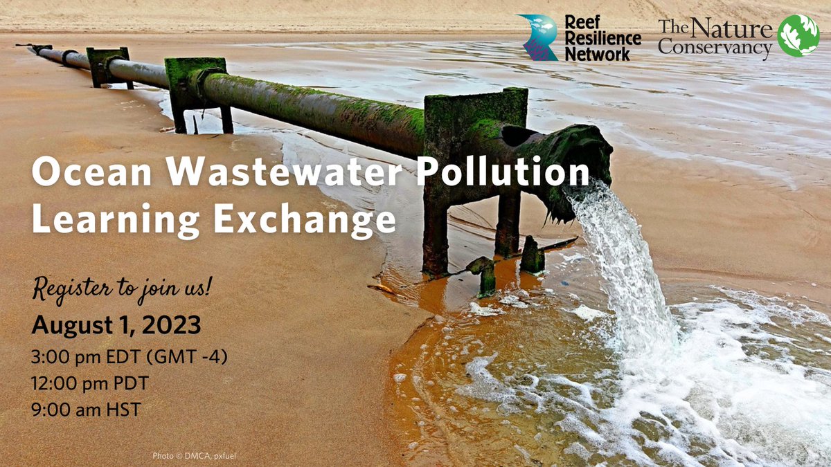 #Wastewaterpollution harms ocean and human health. Marine managers, join us on August 1 to
discuss strategies for managing and preventing wastewater pollution! Register here: reefresilience.org/ocean-wastewat…