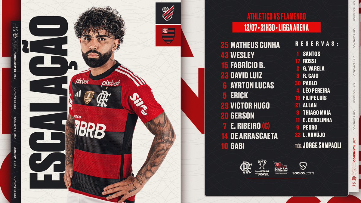 Flamengo's tweet photo. NOSSO TIME É A GENTE EM CAMPO! O Flamengo está escalado para enfrentar o Athletico-PR, pela Copa do Brasil! 

#VamosFlamengo #FLAxCAP https://t.co/AzZJOUNbH1