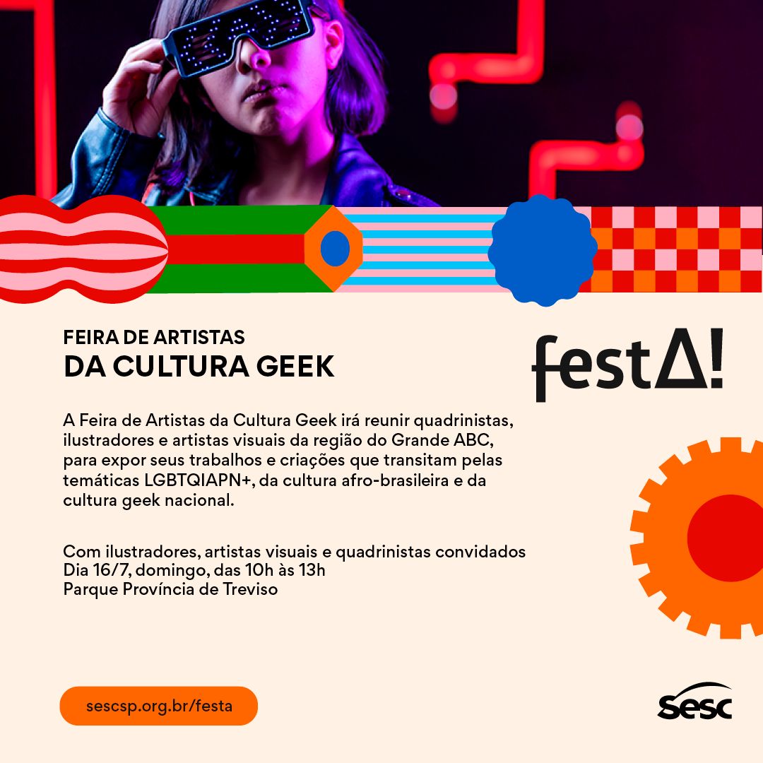 O quadrinista Lexy Soares desenhou um convite especial pra gente! Neste domingo, 16/07 a partir das 9h, no Parque Província de Treviso, o projeto "Sesc no Parque" realiza uma edição especial do #FestA! - #FestivaldeAprender .  Saiba mais: sescsp.org.br/festa