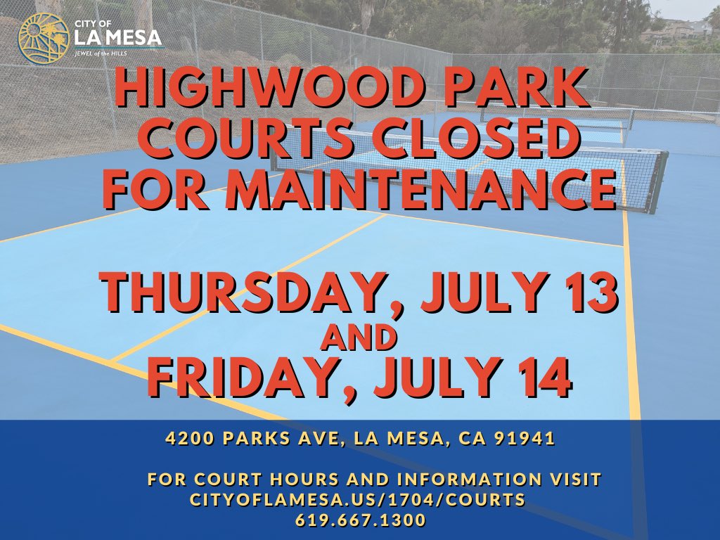 LMparksandrec's tweet photo. Highwood Park Tennis and Pickleball Courts will be closed for maintenance on Thursday and Friday, July 13-14 for maintenance. https://t.co/pk0i4gMeJC