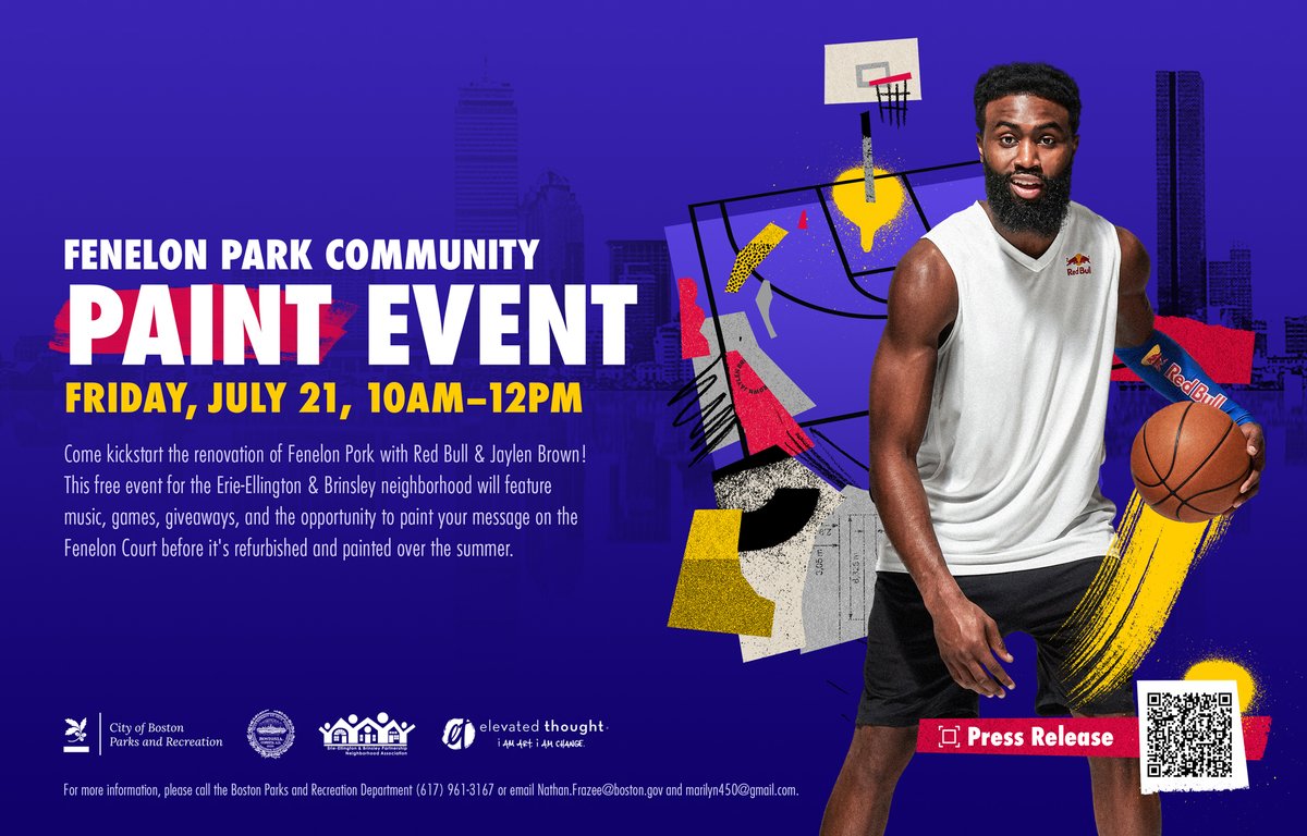 VoteWorrell's tweet photo. 🎨 Join us at Fenelon Park Community Paint Event!

📅 Date: Friday, July 21 
⏰ Time: 10AM-12PM 
📍 Location: Fenelon Park

Come Kickstart the renovation of Fenelon Park with Red Bull &amp; Jaylen Brown!

#FenelonPark #Community #PaintEvent  #RedBull #JaylenBrown https://t.co/5RgtUf5lWc