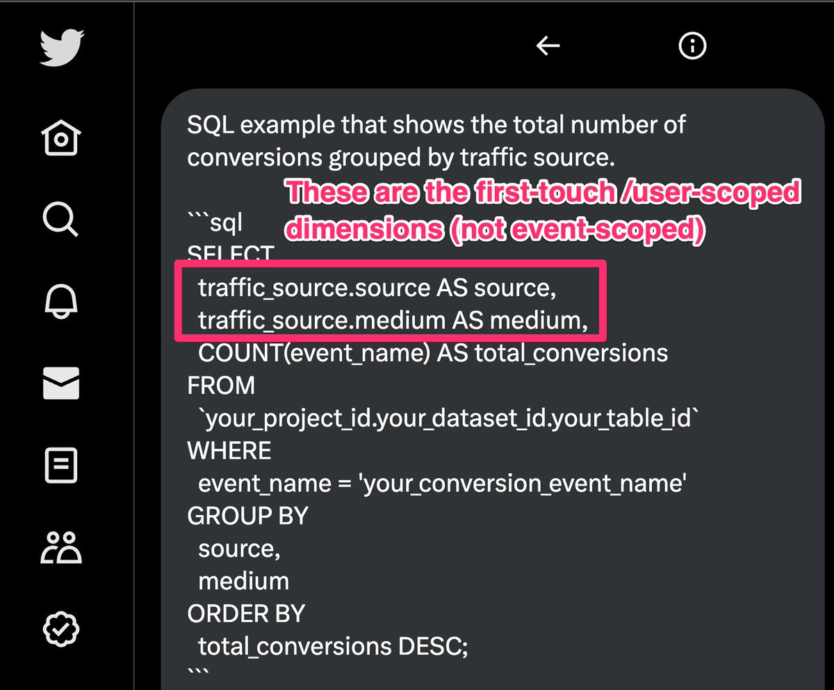 A few people DMed me their SQL queries for recreating the GA4 conversions path report in BigQuery.

All of them so far have been using the wrong dimensions/scopes. Even more technical users are struggling as well with traffic sources.

Here is an example that was sent: