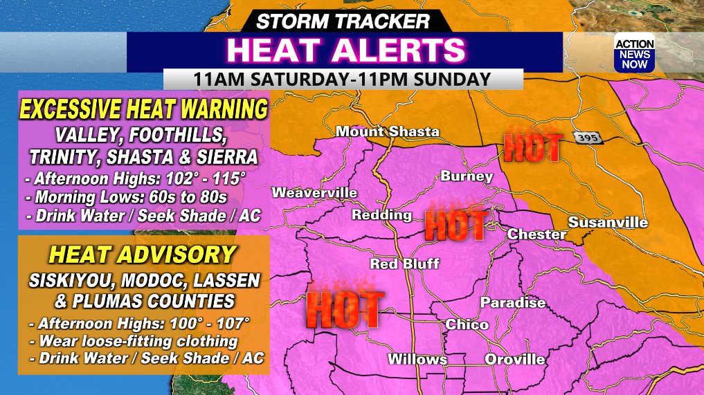 JasonStiff's tweet photo. Northern California was seasonably hot on Wednesday, but MUCH hotter weather is coming! I'll have your 7-day #weather forecast at 4, 5, 6, 10 &amp; 11pm!

#California #Chico #Redding #NorCal #sun #heat #heatwave #heatdanger #HeatAdvisory #ExcessiveHeatWarning #Wednesday #wx #cawx https://t.co/Qv19qEoNbl