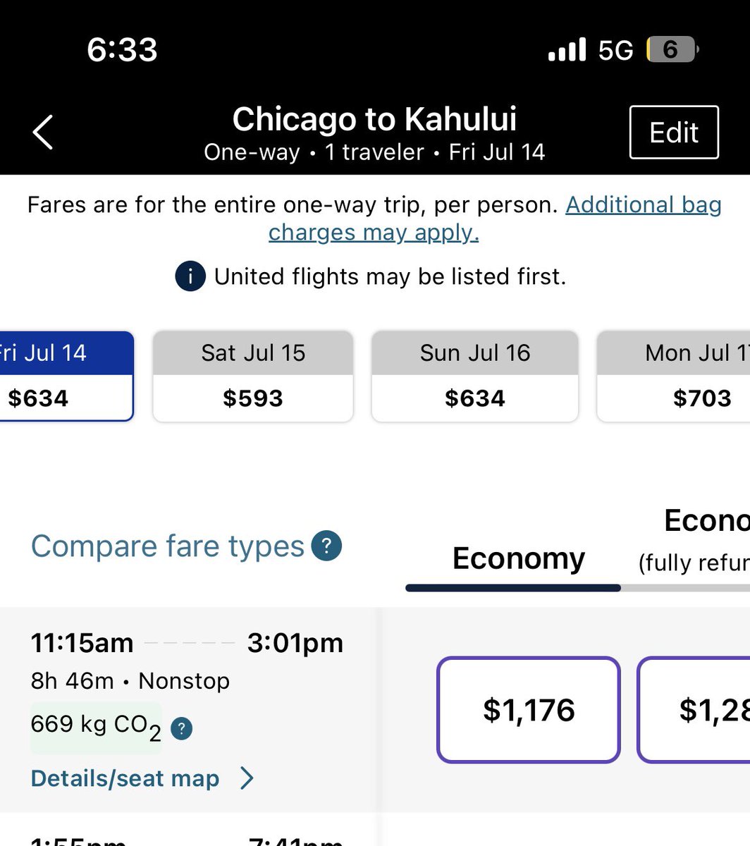 jillllllllanne's tweet photo. @united riddle me this… I can fly Milwaukee to Ohare to Kahului for $350. That exact same Ohare to Kahului flight is $1,176. SAME exact plane. How? https://t.co/F6LlUlLUW4