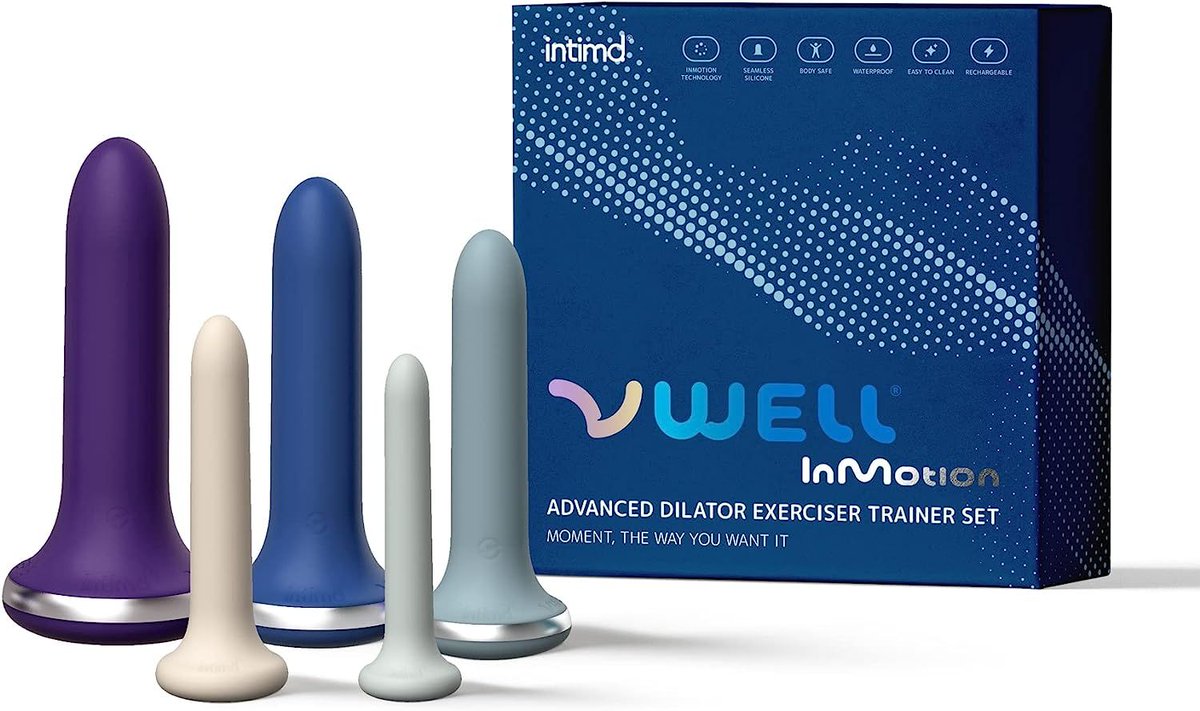 intimd_official's tweet photo. The unique and one-of-a-kind VWELL InMotion Dilators are available now! 💜

The 5 piece set contains synchronized swirling and rotating pellets to gently stretch and revitalize the pelvic floor muscle, tissues, and nerves.

#dilator #dilators #pelvichealth #vaginalwellness https://t.co/LcGZnGVoDY
