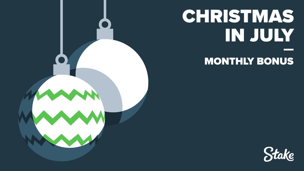 Stake's tweet image. Christmas in July has arrived! 🎅

Over the next seven days, Santa will be leaving gifts under the tree for you to enjoy 🎄

Starting today with the Monthly bonus! 

Stay tuned over the next week for more goodies... 🎁