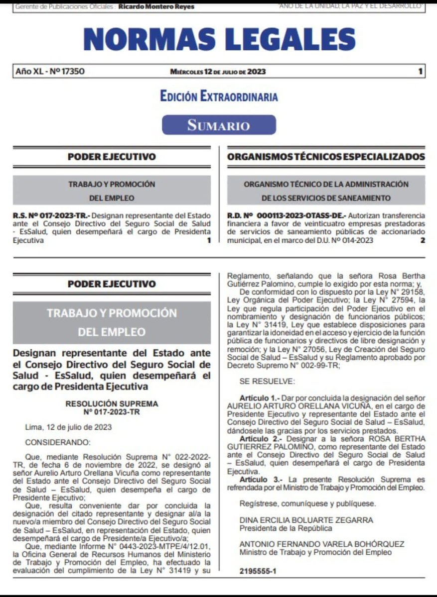 MirianElayne's tweet photo. Cómo se sospechaba!!!  Designan nuevo jefe de @EsSaludPeru y nada más y nada menos que la exministra de Salud, Rosa Gutiérrez 🤔
Lo que se sabría, es que la destitución de Aurelio Orellana se da debido a que se negó a entregar su renuncia al cargo. https://t.co/zzuoGlhKI4