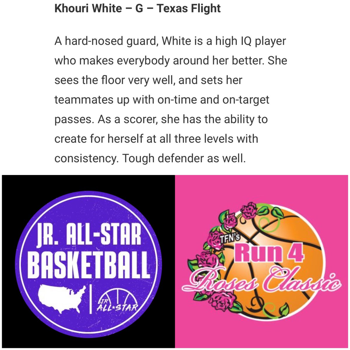 Thank you <a href="/JrAllStarBB/">Jr. All-Star Girls Basketball</a> for taking the time to watch me play and write this evaluation. 

<a href="/TexasFlightGBB/">Texas Flight Elite</a>