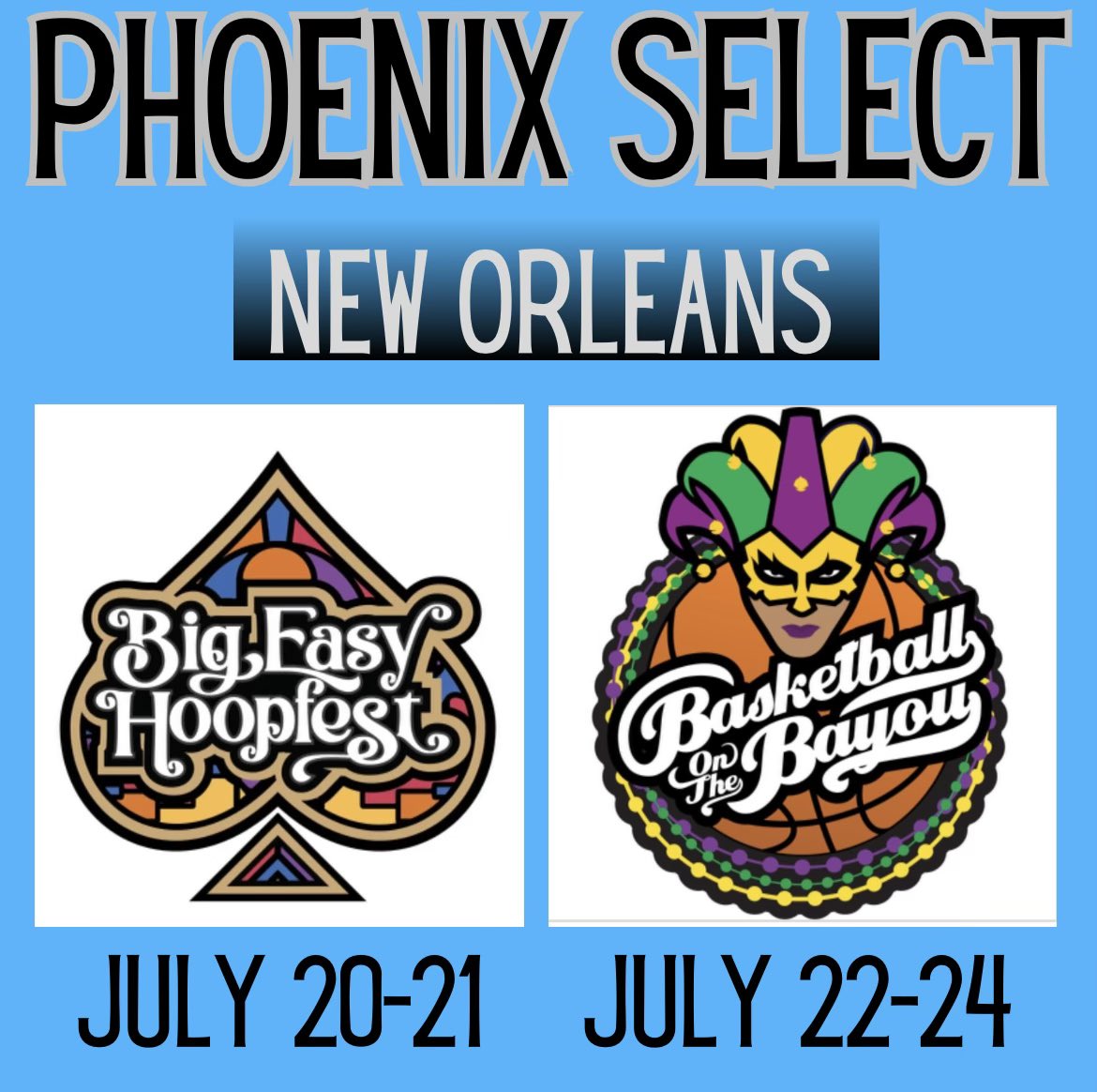 PhoenixSelect25's tweet photo. We will be in NOLA for the next evaluation period. Less than a week. LET’S GO🔥
#phoenixselect #nola #ncaa https://t.co/NK9xLA8RNX