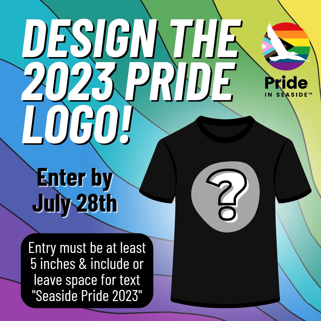 prideinseaside's tweet photo. Calling all artists &amp; designers! Enter our Seaside Pride 2023 logo design contest! Submit entries by midnight on July 28th. Enter online at 🔗 https://t.co/yFvBqxOdK7 or bring your design in person to Oregon &amp; More in downtown Seaside at 111 Broadway (across from the bumper cars) https://t.co/dqw1NhhbcH