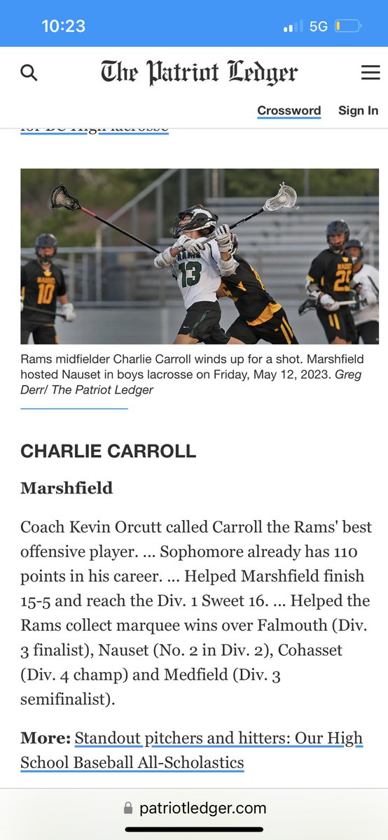Honored to be selected as a 1st team all schoolastic
<a href="/RamsHSBoysLax/">Marshfield Boys Lacrosse</a> 
<a href="/GORAMSathletics/">Marshfield Athletics</a>