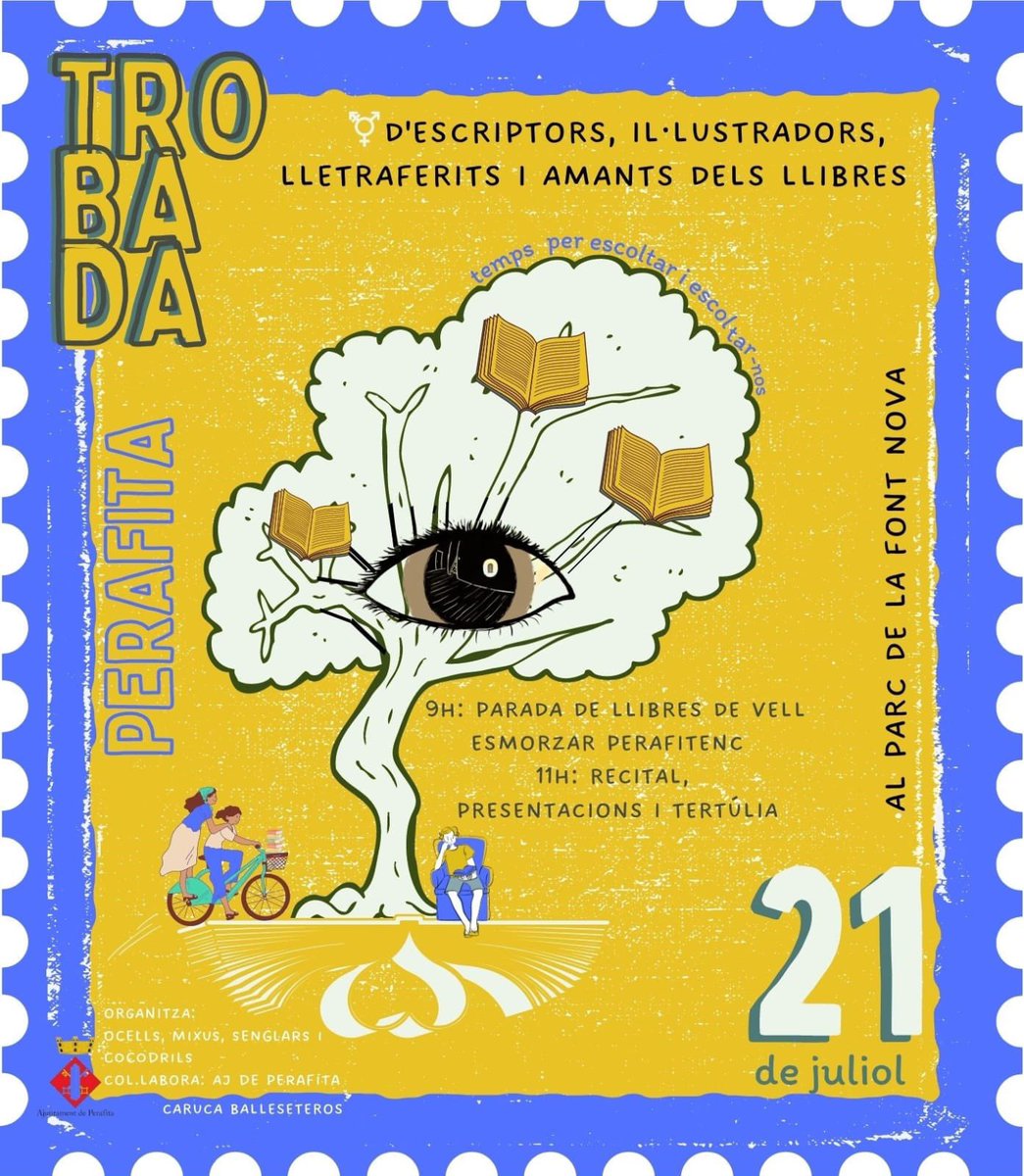 Trobada d’escriptors, il·lustradors, lletraferits i amants dels llibres el dia 21 de juliol al parc de la Font Nova. Que no t’ho expliquin, us animem a venir a treure el cap.