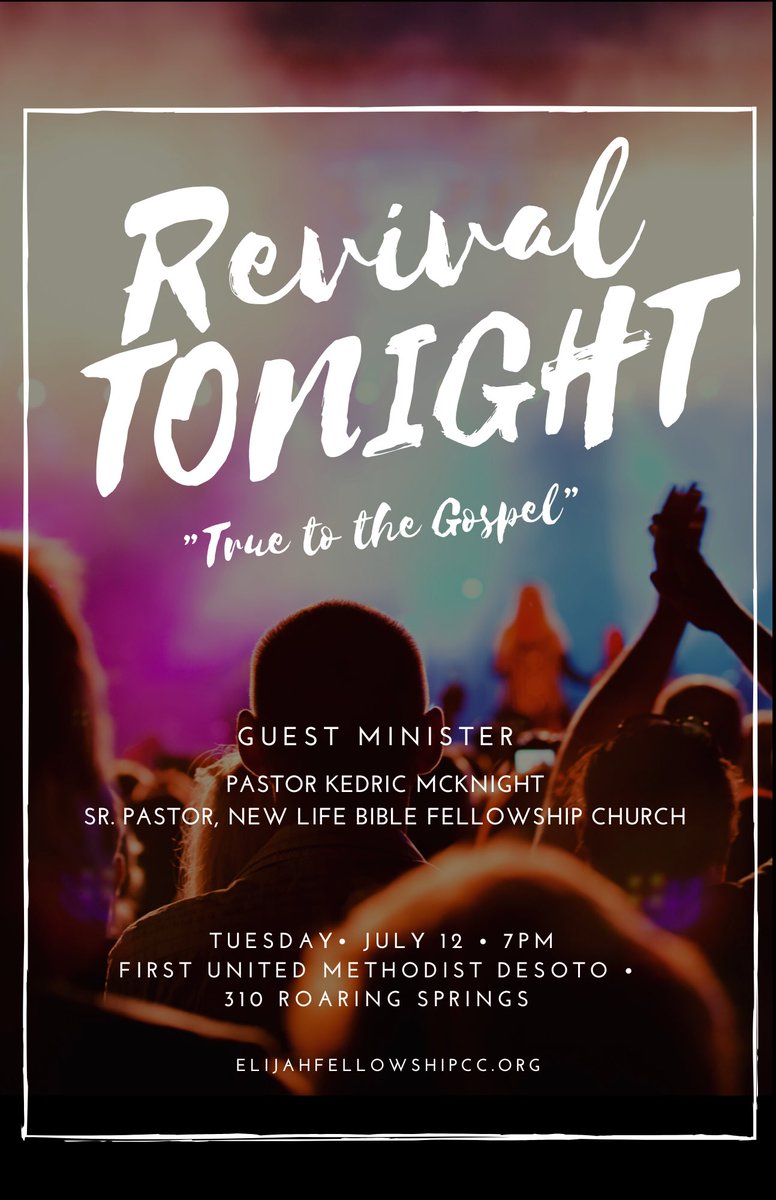 If you missed last night, you missed a treat!!! Join us tonight for night two of our ”True to the Gospel” Summer Revival!!!

Host Location: 
First United Methodist Church-Desoto
310 Roaring Springs (main sanctuary)
Desoto, TX 75115