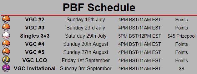 Proud to announce that the Pokemon Battle Fortress will be launching our VGC circuit!
Our next event will be this Sunday, as seen on the schedule below, sign ups are OPEN. (All placements from VGC #1 from February count towards the invitational.) 
Retweets greatly appreciated!