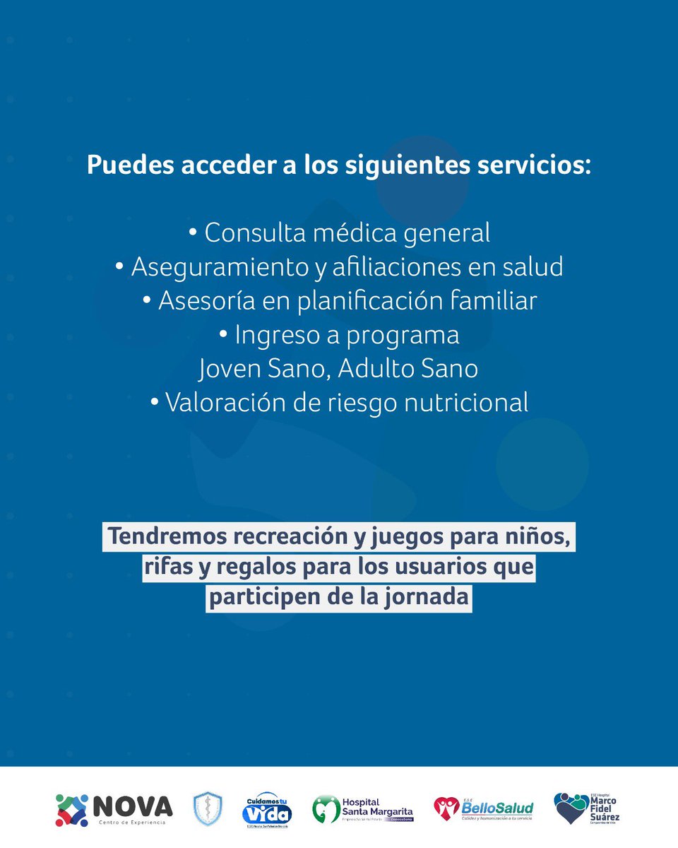 HospitalMFS's tweet photo. ¿Eres afiliado a SAVIA SALUD?
El próximo 15 de julio tendremos jornada de salud “Red NOVA en tu territorio” en el municipio de Girardota.
Conoce los servicios a los que puedes acceder ➡️➡️
UNIDOS fortalecemos la prestación de los servicios de salud.
Somos #RedNOVA 🤍 https://t.co/KpmK4UmeJ8
