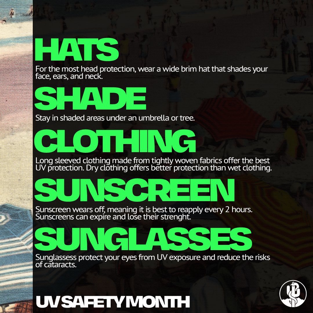 ArizonaMedicine's tweet photo. July is UV safety month. Arizona can experience very high UV index levels, so it’s important to practice UV safety all year round. Here are 5 reminders to protect your skin from damage👇 
#AZmed #Arizona #uvsafetymonth @AZDHS https://t.co/tDieLSv0rE