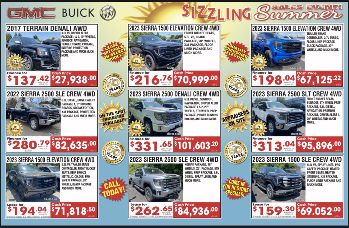 AdamVanDam9's tweet photo. Summer Sizzler is now on at Cowan Buick GMC Ltd. Come in and see me for some smoking deals on these beautiful vehicles. #bowmanville #gmc #buick #durhamregion #summersizzler https://t.co/UlF2Wy9nke