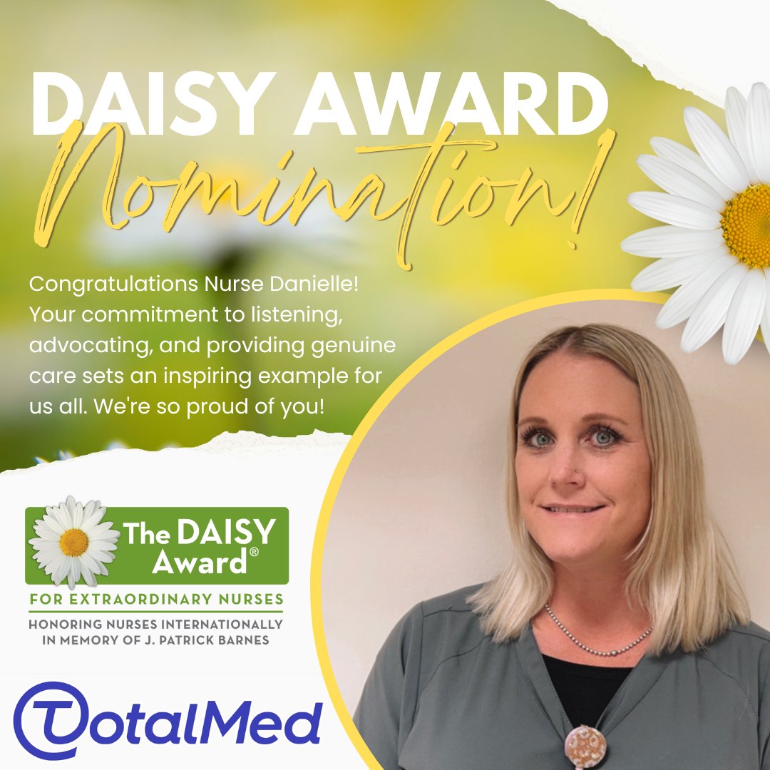 TotalMedStaff's tweet photo. Nurse Danielle has been nominated for the Daisy Award, recognizing her expertise, dedication, and compassionate care. Well-deserved recognition for her exceptional commitment! Congrats, Danielle! #DaisyAward #NurseAppreciation https://t.co/F9o9YusZYg