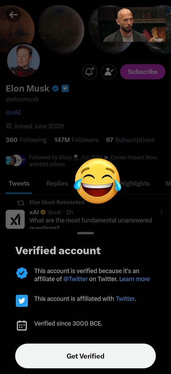 itzraerr's tweet image. Did you noticed this 😂😂😂
@elonmusk is out of this #world 

How come @Twitter was verified since 3000BC. Insane 🤣🤣
When it was created on March 21, 2006