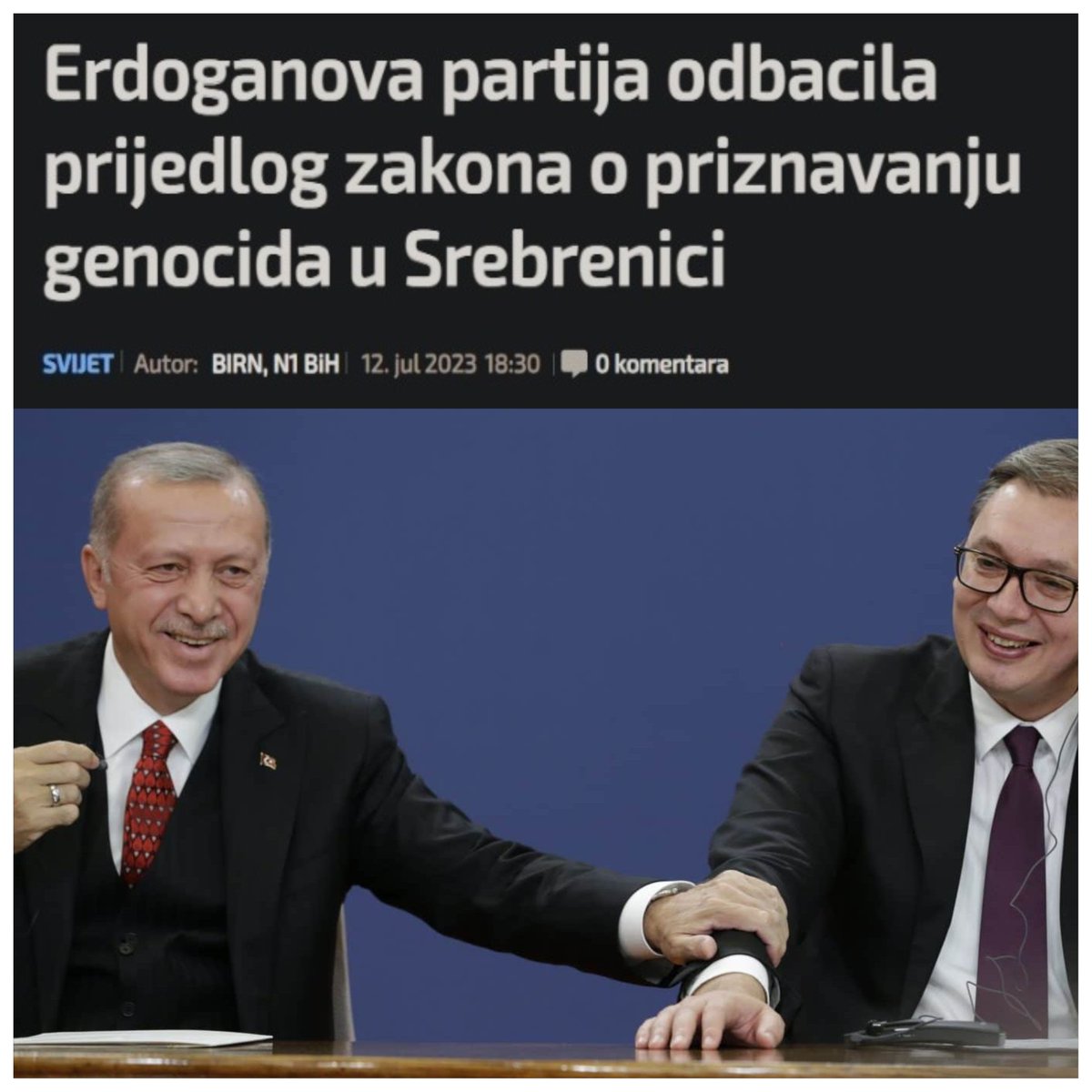"Draga braćo Bošnjaci, kao turski i muslimanski sin Balkana, podnio sam prijedlog Skupštini 🇹🇷 da se srebrenički masakr prizna genocidom. Na kraju mog govora isključili su mi mikrofon uz obrazloženje da mi je isteklo vrijeme. Nažalost, moj prijedlog su odbili zastupnici AKP-a!"