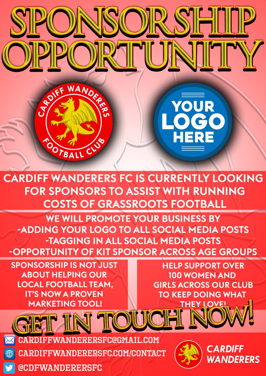 We are a hugely successful Womens &amp; Girls only Football Club who are looking for SPONSORS for the upcoming 23/24 season and beyond

If your business would like to be associated with our awesome football club and support its future success, please get in touch

#Cardiff