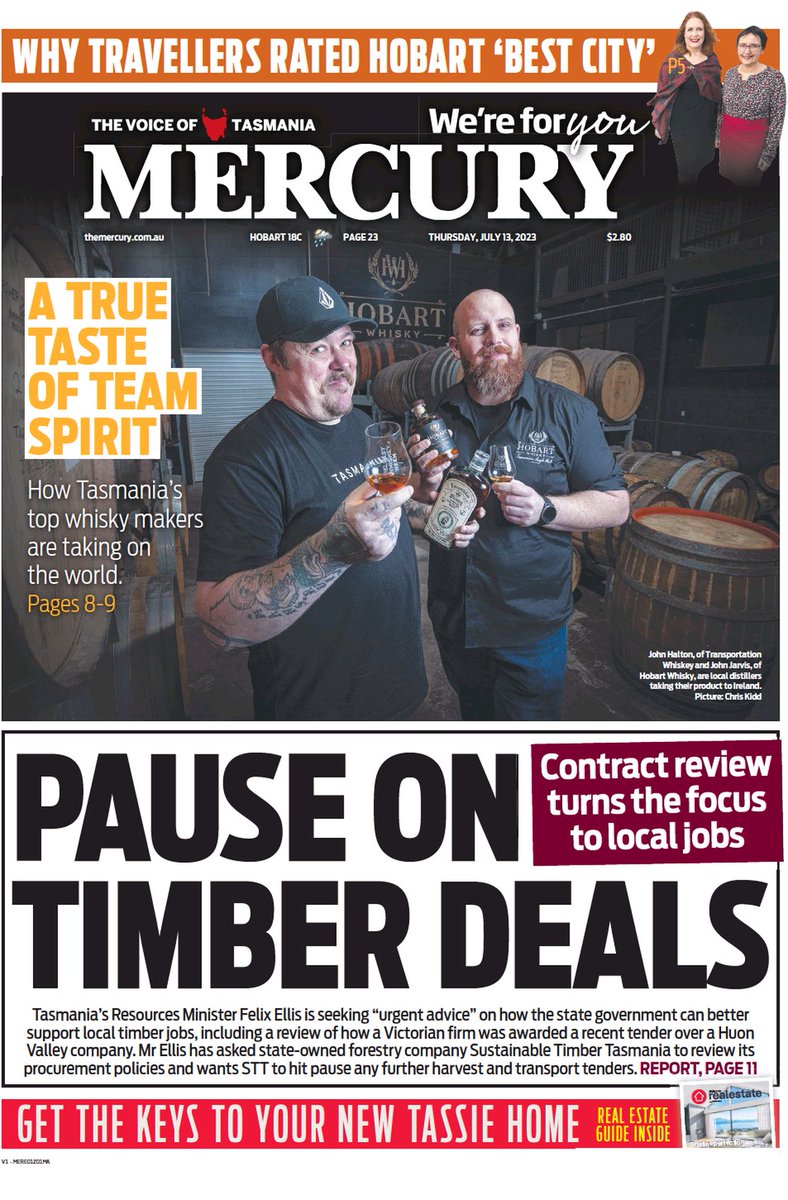ukpapers's tweet photo. ★ Pause On Timber Deals

▫Resources Minister Felix Ellis has asked Sustainable Timber Tasmania to review its decision to award a contract to a Victorian company as he makes an appeal to outspoken MP John Tucker ★ 

#frontpagestoday #Tasmania @themercurycomau https://t.co/8aG8R7Edmt
