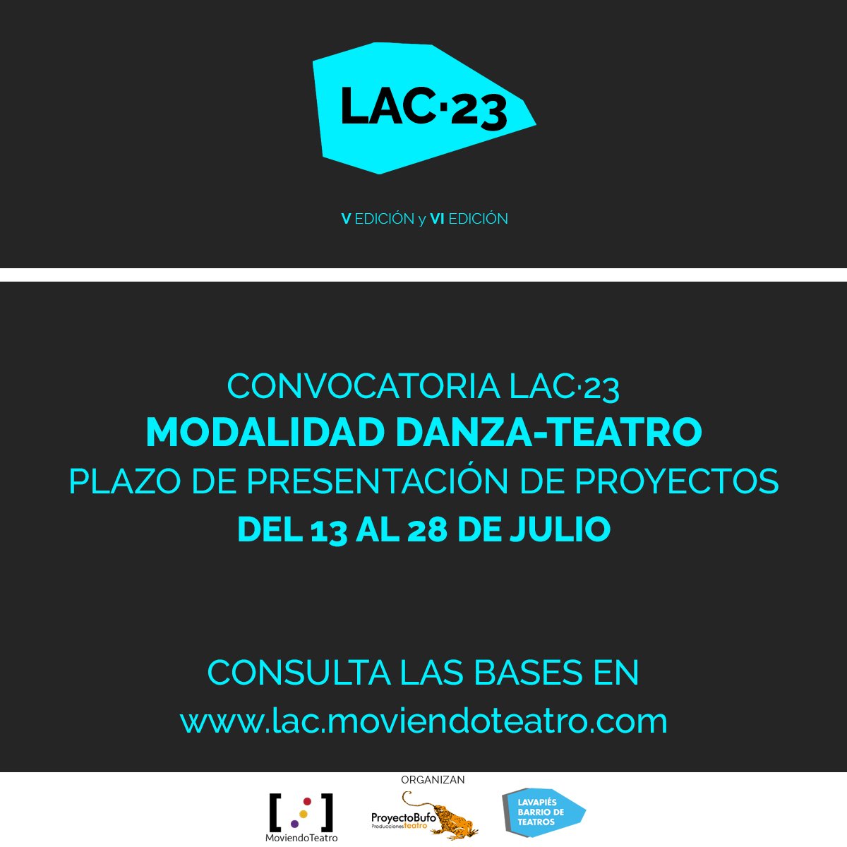 Becas a la Creación LAC•23 modalidad Danza-Teatro Abierta convocatoria. Aquí las bases lac.moviendoteatro.com
Con dotación económica, apoyo artístico  y residencia en salas de la Red de Teatros de Lavapiés
#teatro #artesescenicas #lac #madrid #becas #cultura #danza #danzateatro