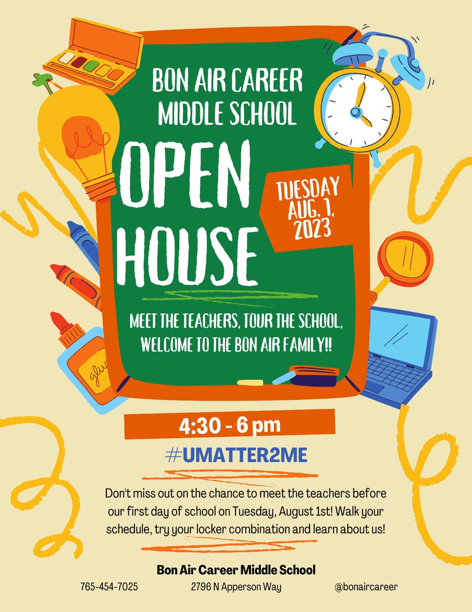 Kokomo Schools on Twitter "📣Open House at Bon Air Middle School"
