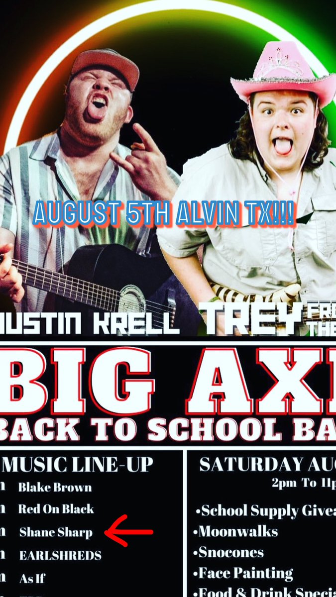 Alvin Tx!! August 5th Back to school Bash
#shanesharp #sstx #BacktoSchool2023 #party #rocknroll #tx #txcountry