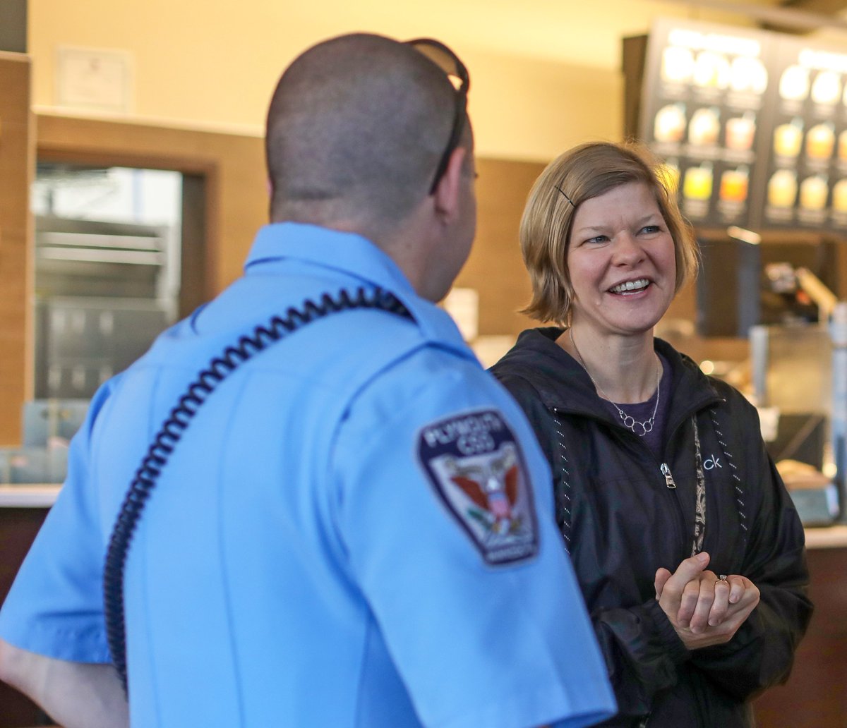 PlymouthMNPD's tweet photo. TOMORROW: Join us for Coffee with Cops 3-4:30 p.m. Thursday, July 13 at The Fox and Pantry, 15725 37th Ave. N. ☕🚓

Attendees can ask questions, see the inside of a police car and enjoy a cup of coffee with officers ➡️ To learn more, call the Plymouth Police Department at 763-509-5160 or email police@plymouthmn.gov.