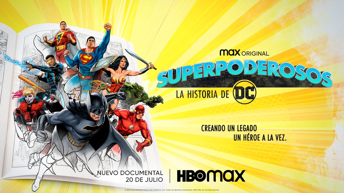 HBOMaxPRLA's tweet photo. #Superpoderosos: La Historia de DC llega el 20 de julio a #HBOMax! De los cineastas nominados al Oscar® y al Emmy®, Leslie Iwerk y Mark Catalena, la serie dividida en 3 partes cuenta con más de 60 nuevas entrevistas y archivos con destacados actores, creadores y ejecutivos de DC. https://t.co/NKXQ5kE8x3
