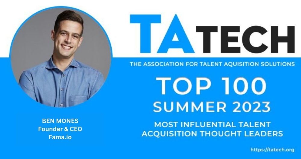 Congratulations to our CEO, #BenMones, for being recognized on the #TAtech Top 100! 🎉

Ben has dedicated his career to advancing #TalentAcquisition and creating innovative solutions for hiring great people.

Big 👏  to all honorees!

See the full list: link.fama.io/44G8WiL
