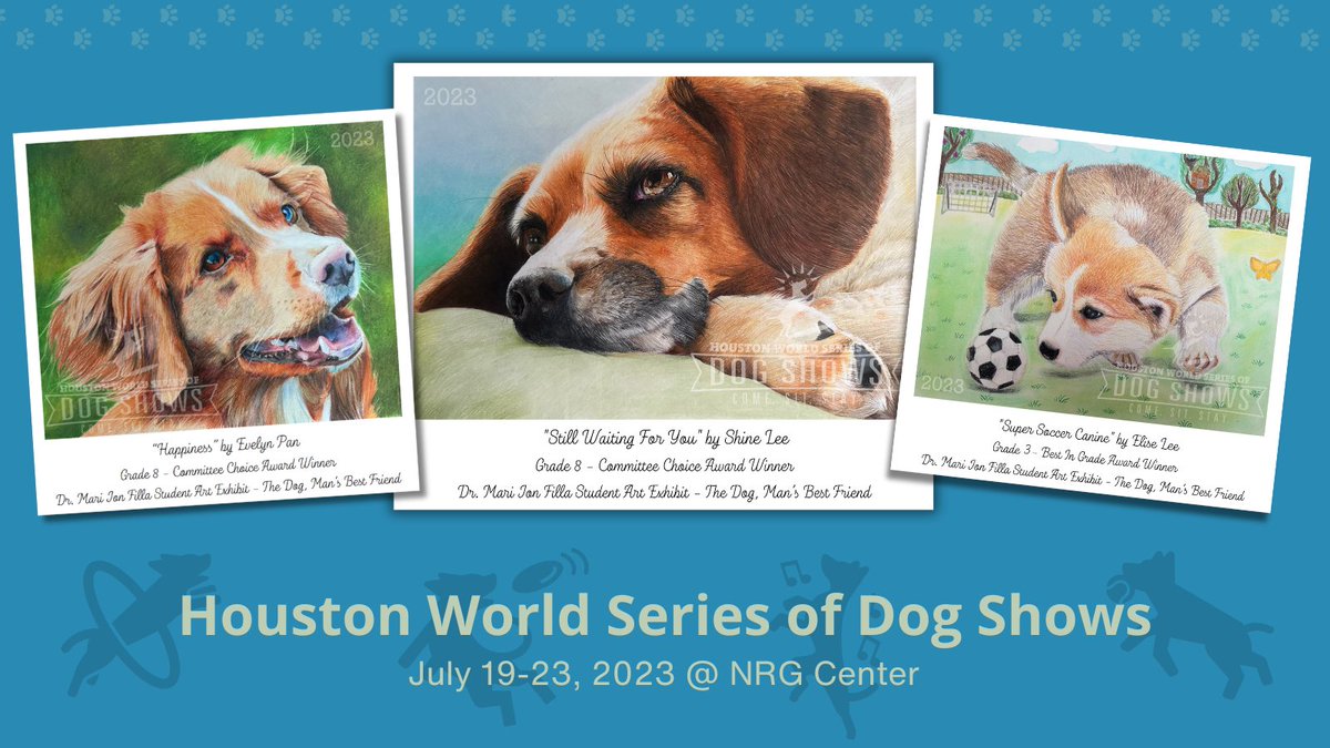 The winners of the 2023 Dr. Mari Jon Filla Student Art Exhibit have been selected!

Be sure to visit the #Houston Dog Shows to see all the amazing artwork on exhibit.

We are excited to bring back the #artshow this year. Thank you to all the participants!

#comesitstay