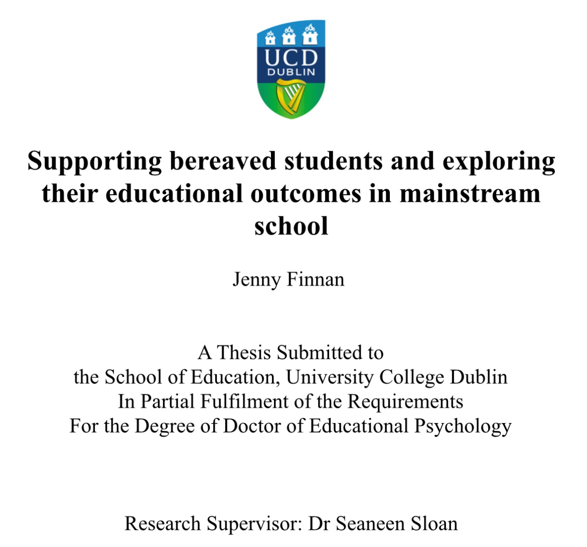 Dr Seaneen Sloan (@seaneensloan) on Twitter photo So delighted for Jenny Finnan <a href="/FinnanJenny/">Jenny Finnan</a>, who passed her viva today <a href="/SchoolofEdUCD/">UCD School of Education</a>
Jenny defended her thesis on student bereavement where she did a systematic lit review & secondary analysis of <a href="/GrowingUpIre/">GrowingUpinIreland</a> 👏👏 So delighted for Jenny Finnan <a href="/FinnanJenny/">Jenny Finnan</a>, who passed her viva today <a href="/SchoolofEdUCD/">UCD School of Education</a>
Jenny defended her thesis on student bereavement where she did a systematic lit review & secondary analysis of <a href="/GrowingUpIre/">GrowingUpinIreland</a> 👏👏