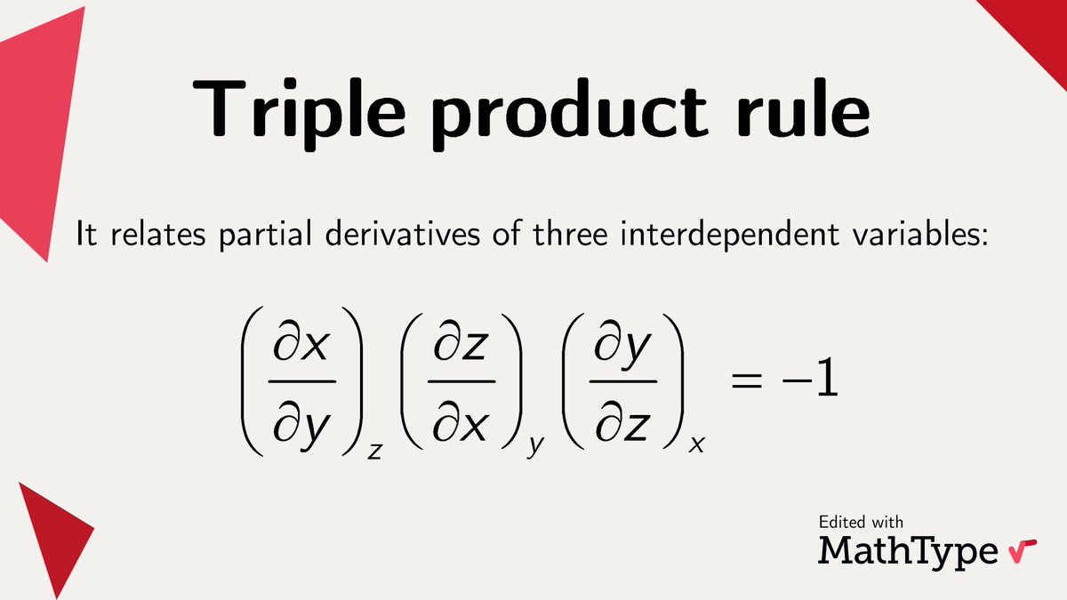 MathType's tweet photo. This approach is particularly useful when dealing with partial derivatives that are difficult to experimentally measure, integrate or evaluate analytically.

It has many practical applications in different fields. Could you name one?

#MathType #math #mathfacts https://t.co/ERoq1UwHdU
