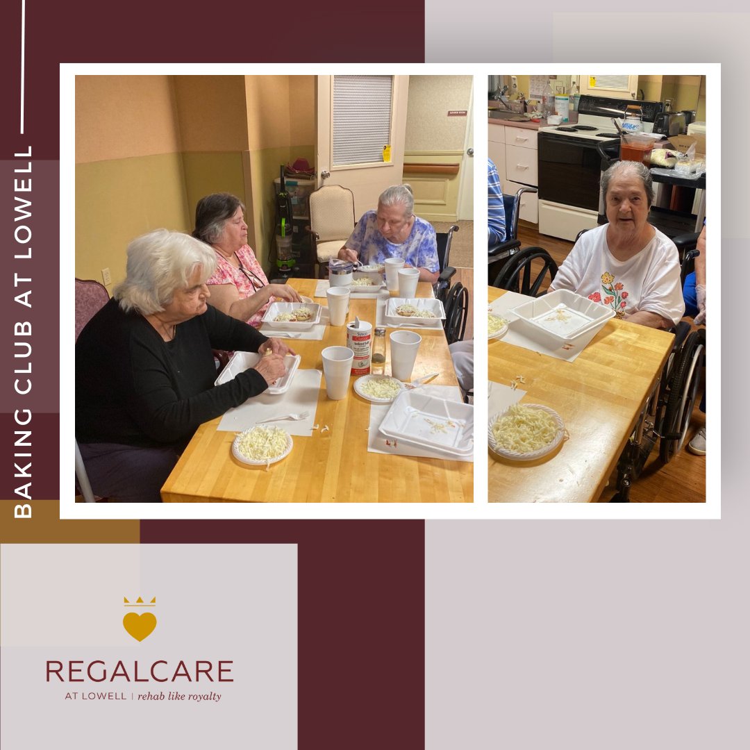 RCatlowell's tweet image. The kitchen is alive with deliciousness!
Our residents at RegalCare at Lowell come together every other week for baking club, and today's theme was homemade pizzas! They crafted their own pizzas, topping them with a variety of delicious ingredients.🍕

#HomemadePizza #BakingClub