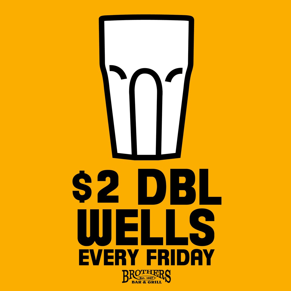 We're pouring Double Wells every Friday for just 2 bucks! $2 Double Wells!! Every Friday! Along with $4 Titos &amp; Jameson Mixers, $4 Domestic bottles and $8 32oz Long Island Pitchers See all our daily specials at ow.ly/hxI250P9Xqe