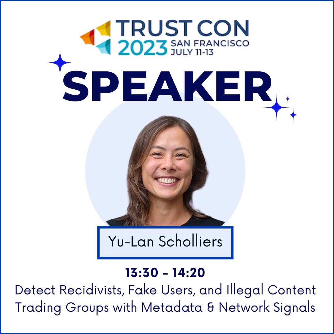 🕜 T-30 minutes, don’t miss out! Join our Head of Product, Yu-Lan, as she talks about using meta-data and other behavioural to detect recidivists, fake users, and illegal content trading groups!