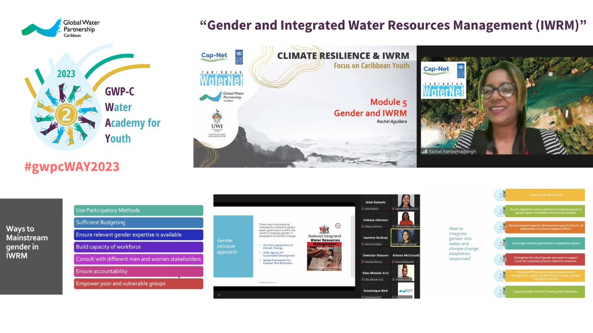 GWPCaribbean's tweet photo. ✨Rachel Aguillera, a water professional at @wasatnt, delivered an excellent and engaging session today within the #gwpcWAY on “Gender and Integrated Water Resources Management #IWRM.” #waterandgender #climateandgender #youthandgender #waterandyouth #agentsofchange #gwpcWAY2023 https://t.co/QC5mB1qBcz