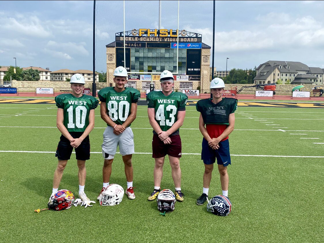 Avrey Albright working hard and earning the respect of his teammates and coaches earning himself a hard hat at the shrine bowl practice today!