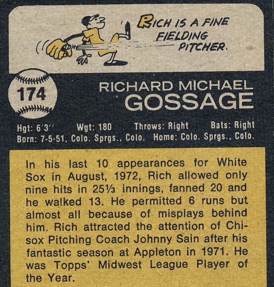 1973Topps's tweet photo. Happy July 5th Birthday #baseballhall Rich “Goose” Gossage #whitesox #RepBX #BringTheGold https://t.co/JLtgr3dYoJ