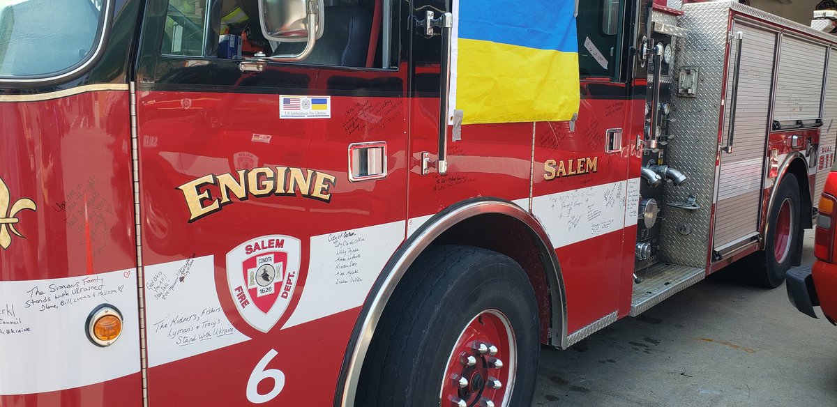 Are you in downtown #SalemMA today prior to 5pm? Come to the Salem fire headquarters at the corner of Derby and Lafayette, and sign the trucks going to Ukraine!