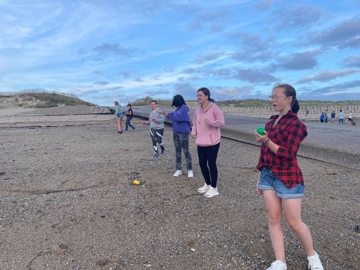 UckColl_ML's tweet photo. Finishing a great Day 3 with some games at the beach. Our pétanque champion: Zoe S #Y9Normandy https://t.co/wcuJqilyC4