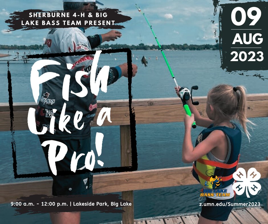 Sherburne4H's tweet photo. Join the Big Lake Bass team to learn how to #fish like a pro! Learn the basics of baiting &amp; casting through fun games at the lake. Put what you learned to practice reeling in your catch off of the pier! August 9th in Big Lake! Register today! Learn more https://t.co/r5Vm3IRzNa https://t.co/nf1mgpGiNK
