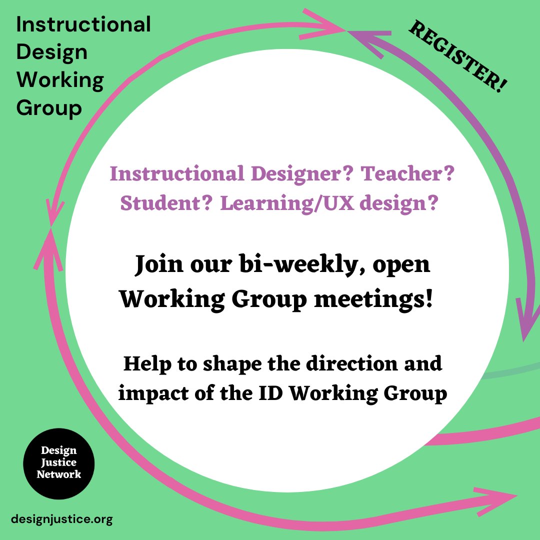 DJN_IDs's tweet image. Join us for our next open meeting tomorrow, Friday July 14 at 9 am ET on Zoom! We&apos;ll be discussing &quot;what does care look like for instructional design professionals?&quot; More info linktr.ee/DJNIDs

#designjustice #designjusticenetwork #instructionaldesign #learningdesign