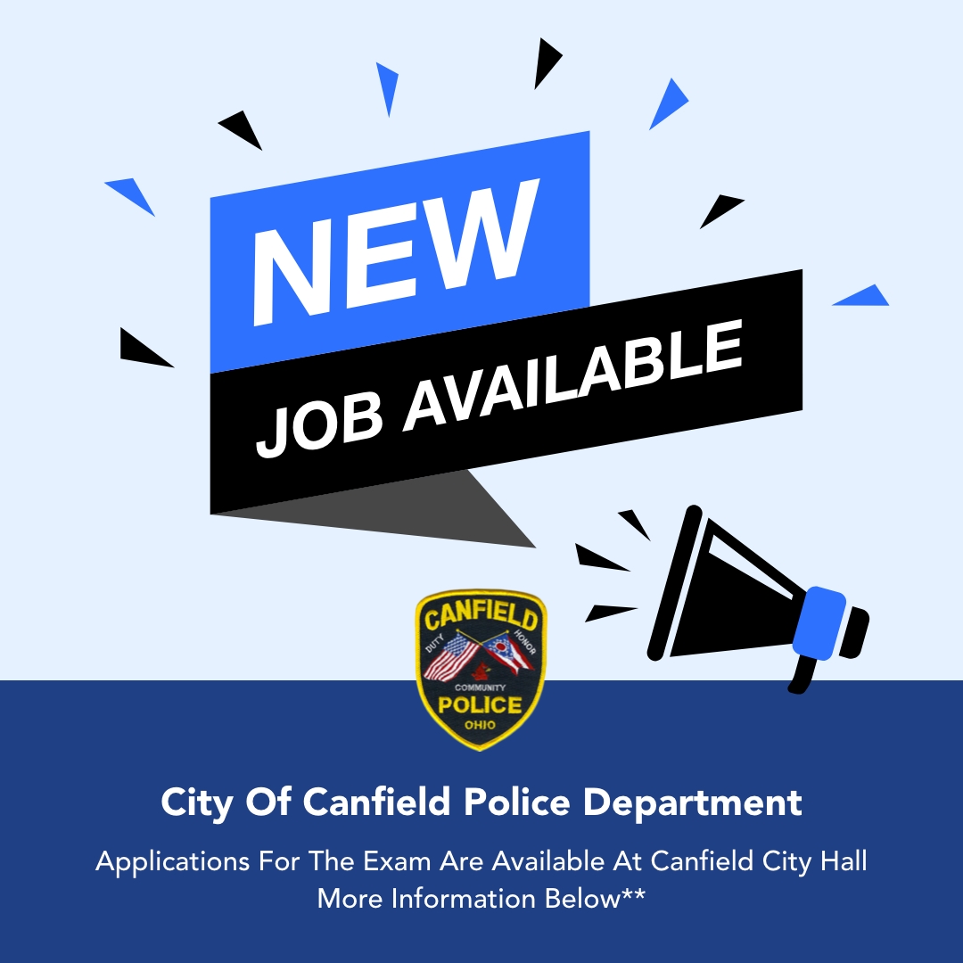 CanfieldPolice's tweet photo. Don't miss the upcoming chance to join Canfield PD! The Civil Service Exam will take place on August 14th, with the application deadline set for August 9th at noon. For more information and details, please visit our official employment page at: https://t.co/dlnZfXebKs https://t.co/eApshYWtkt